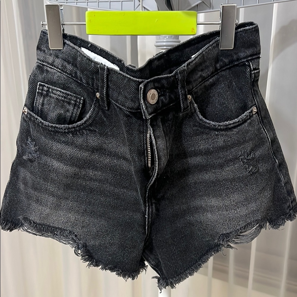 Zara Black Distressed Denim Shorts